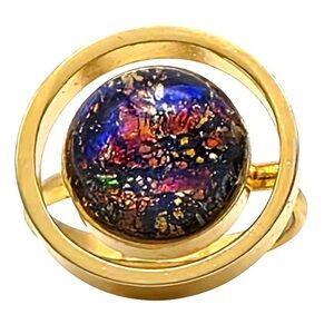 Stunning Mini Planet Galaxy Space Solar System Star Sea Blue Moon Gold Tone Ring
